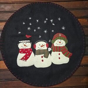 Primitive Raghu Christmas Winter SNOWMAN Candle Mat or Table Mat Snowmen 15"‎